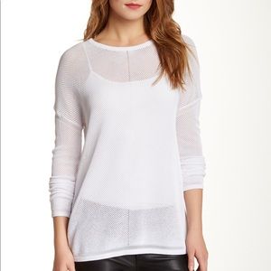 Vince Mesh Inset Open Knit White Sweater L